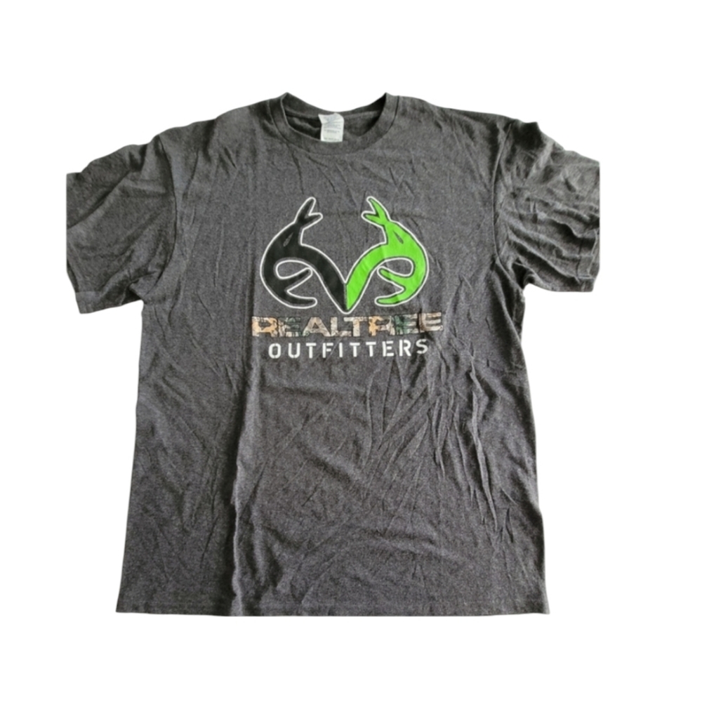 Realtree Outfitters Hunting Deer Outdoor Gray Short Sleeve Tee Size Large Men